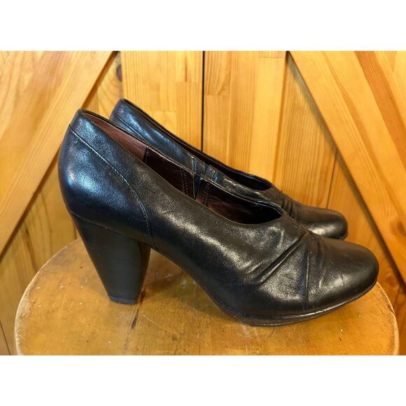 INDIGO By Clarks Women Black Leather Heels Size 9M - Picture 1 of 8